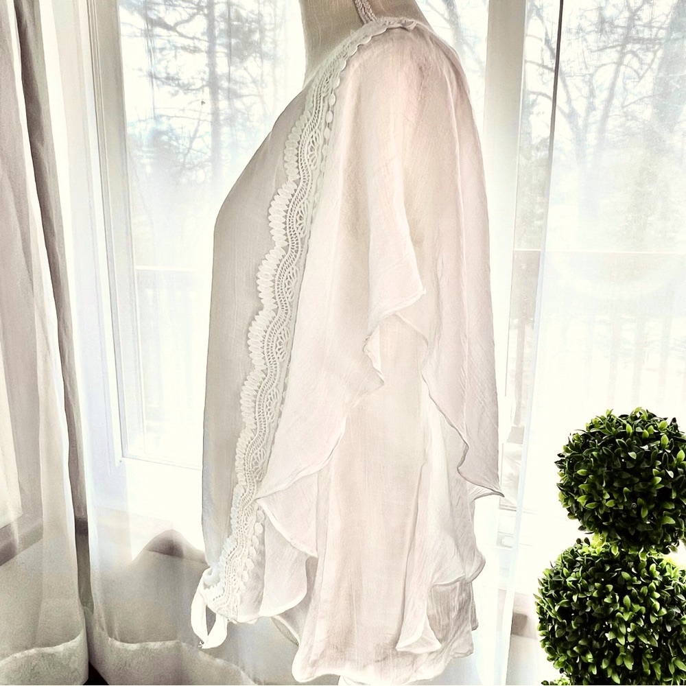 I.N. Studio Gauzy Top Paper White Size Large Petite - Picture 3 of 15